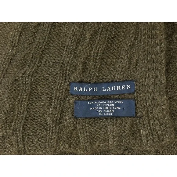 Polo Ralph Lauren Alpaca Wool Scarf Shawl Vintage Classic Ribbed Knit Army Green - Picture 2 of 7